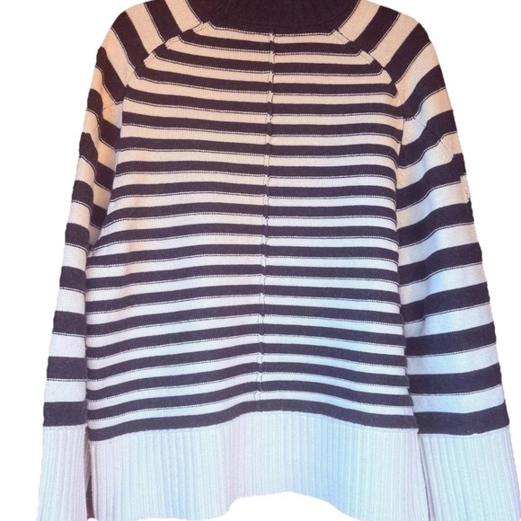 Anthropologie Maeve The Chandler Crewneck Sweater Charcoal Gray Ivory Stripes S - Picture 4 of 5